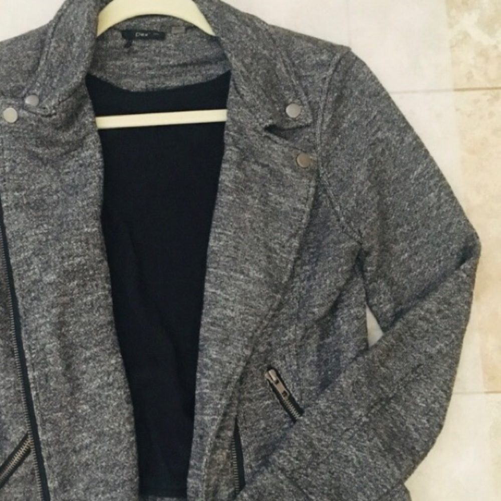 Nordstrom Moto Zip Up Jacket Asymmetrical Collar Heather Gray - Picture 1 of 8